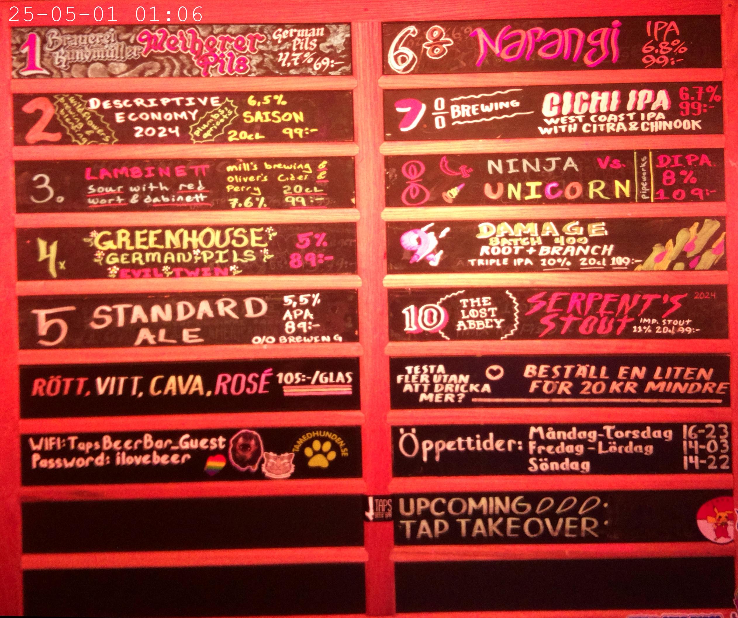 Ber List as Taps Beer Bar